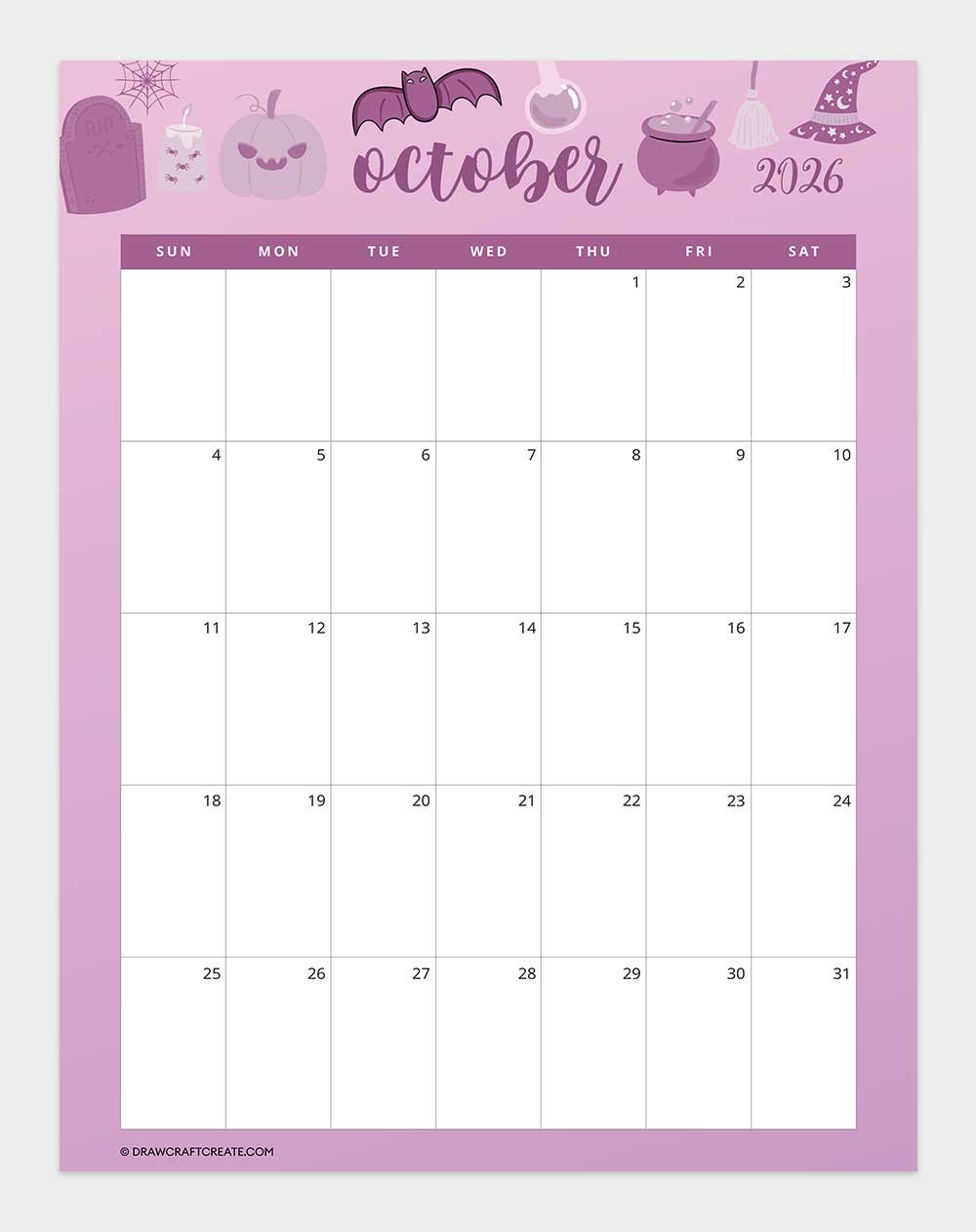printable october 2026 calendar