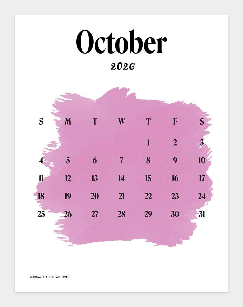 printable october 2026 calendar