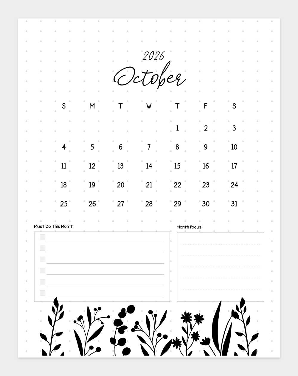 printable october 2026 calendar