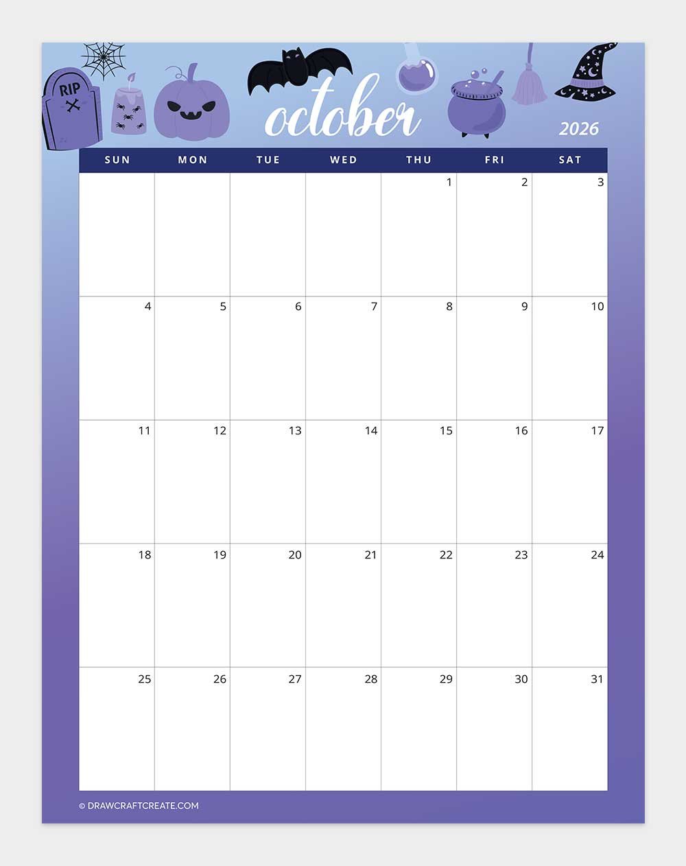 printable october 2026 calendar