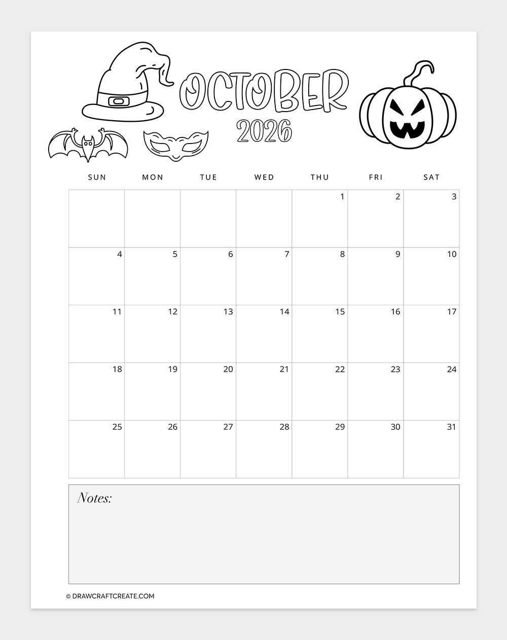 printable october 2026 calendar