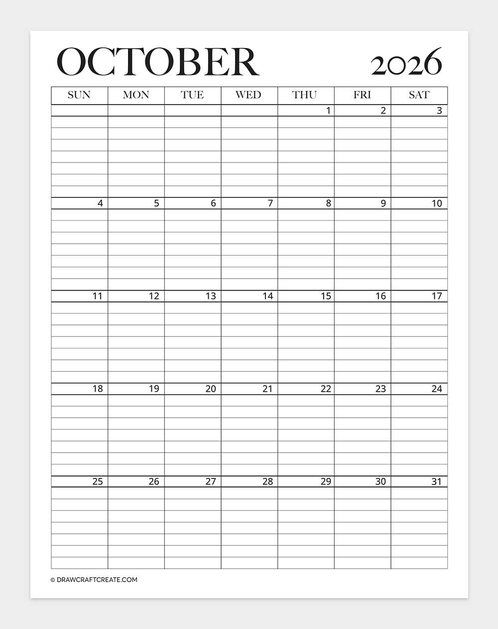 printable october 2026 calendar