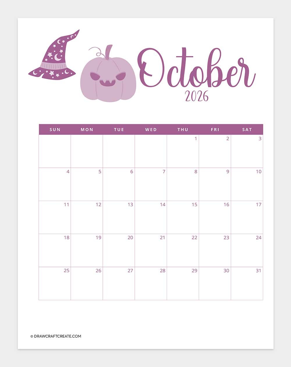 printable october 2026 calendar
