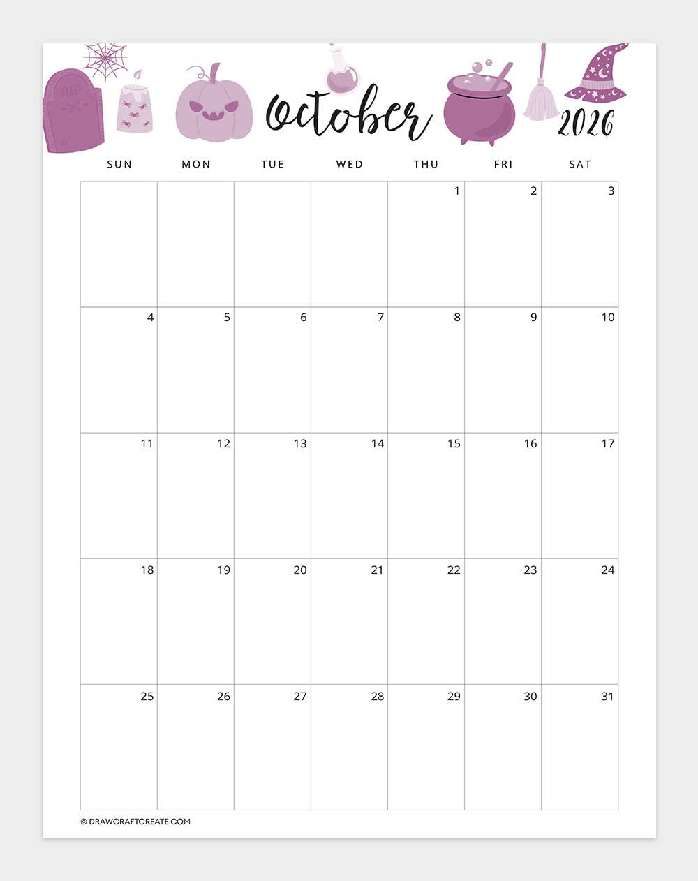 printable october 2026 calendar