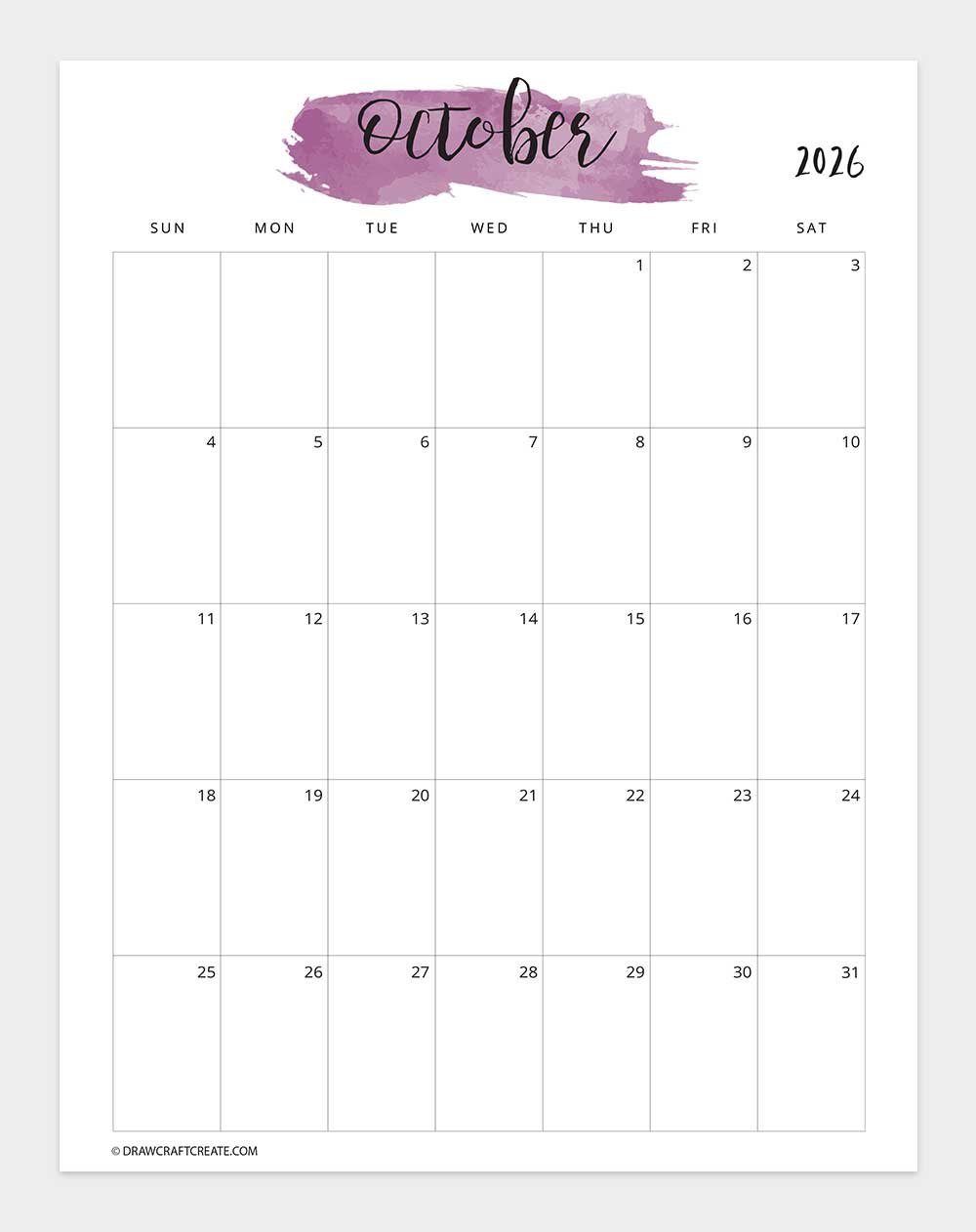 printable october 2026 calendar