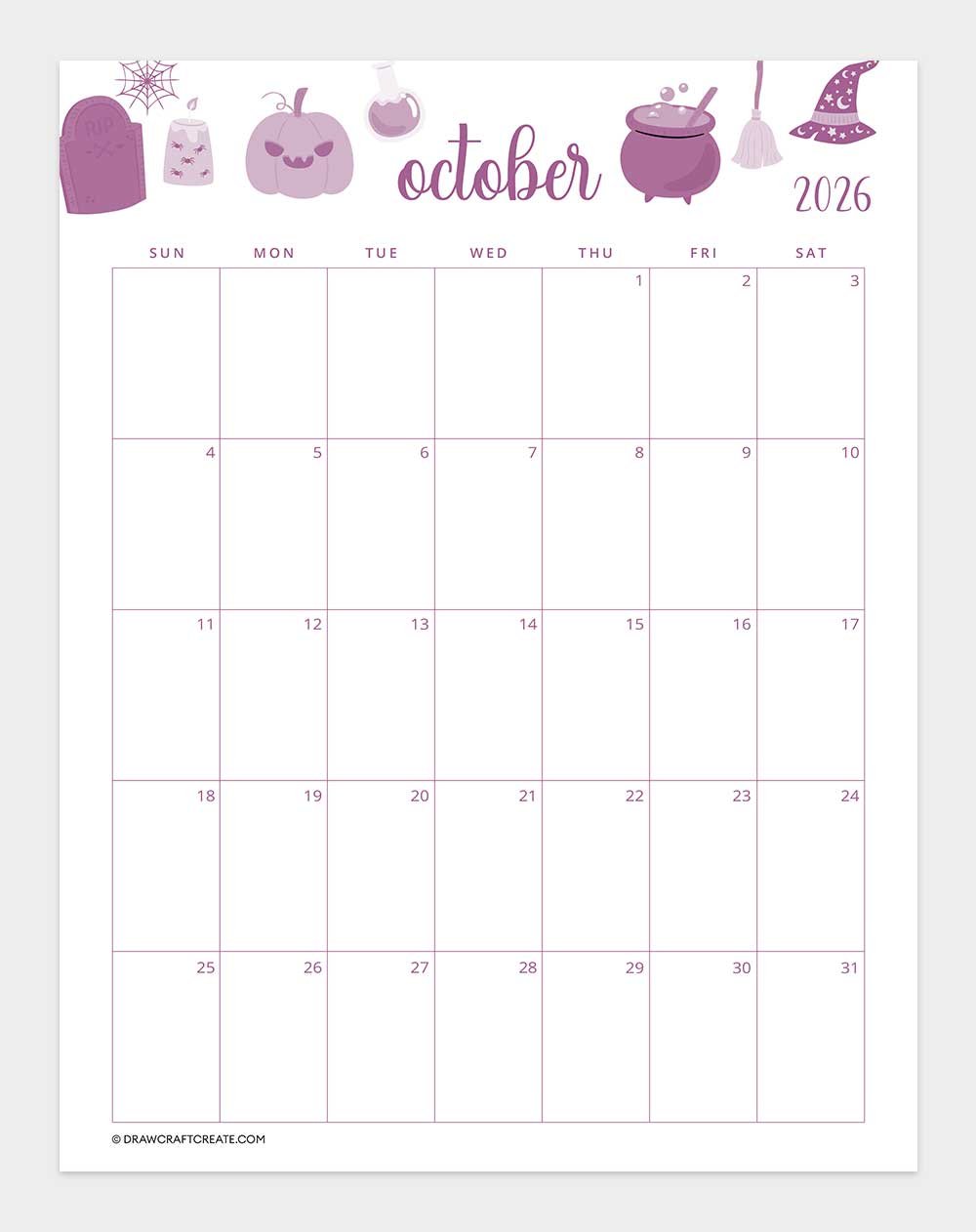 printable october 2026 calendar