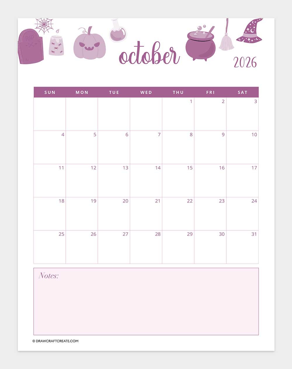 printable october 2026 calendar