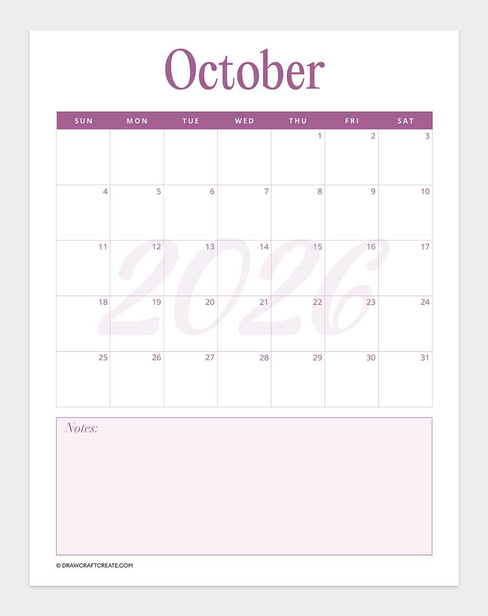 printable october 2026 calendar
