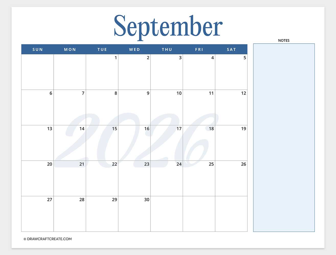 printable september 2026 calendar