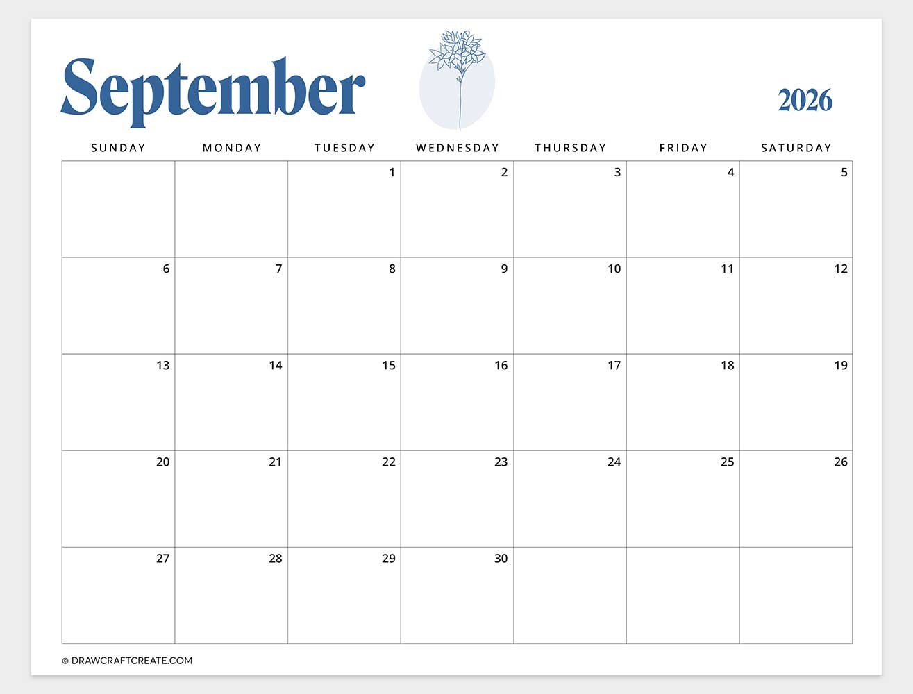 printable september 2026 calendar