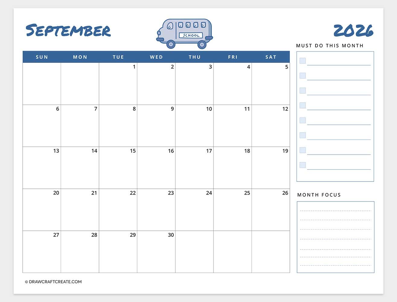 printable september 2026 calendar