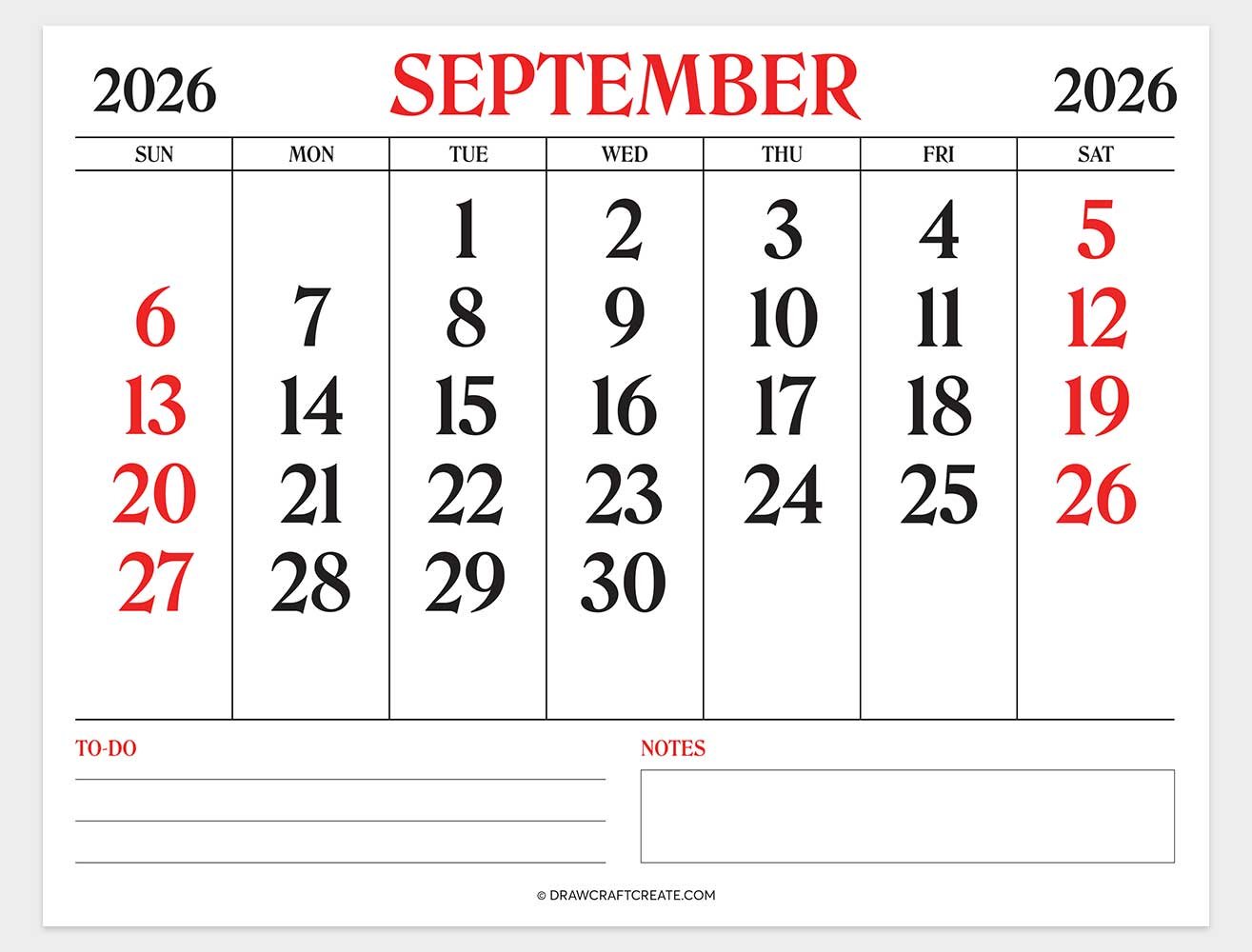 printable september 2026 calendar