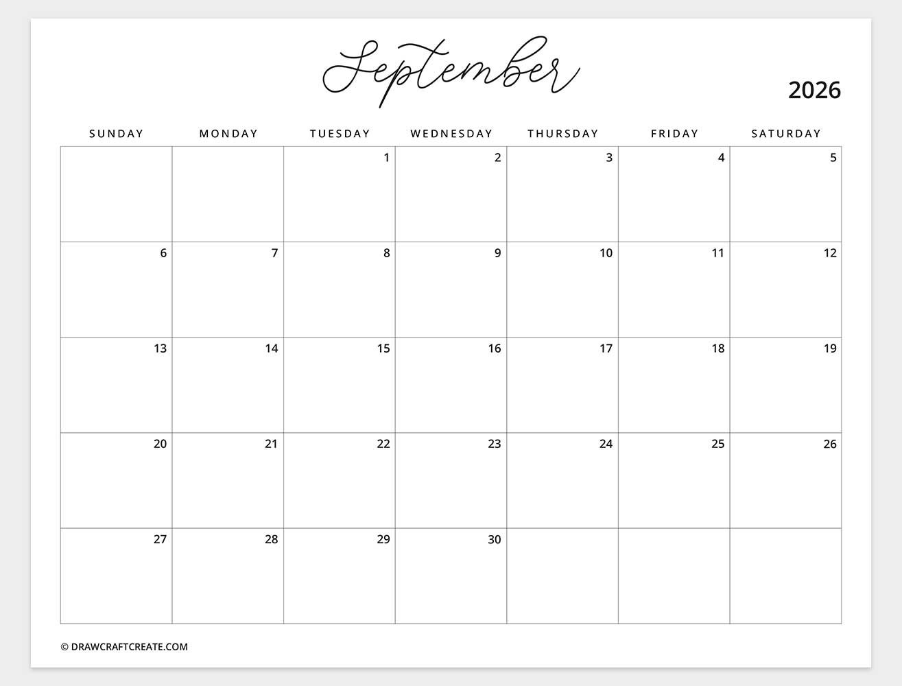 printable september 2026 calendar