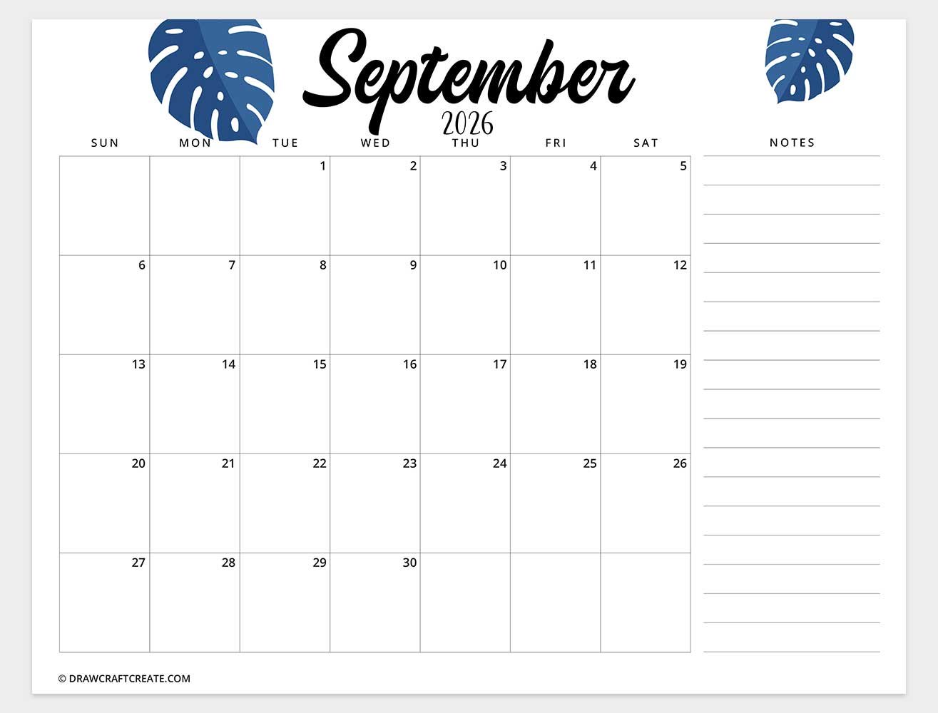 printable september 2026 calendar