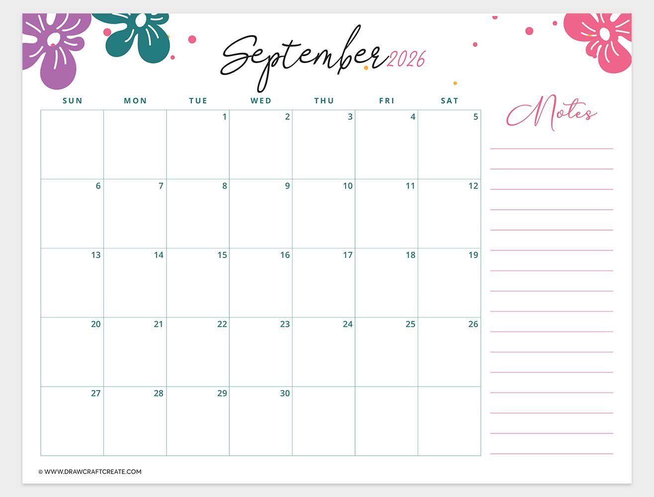 printable september 2026 calendar