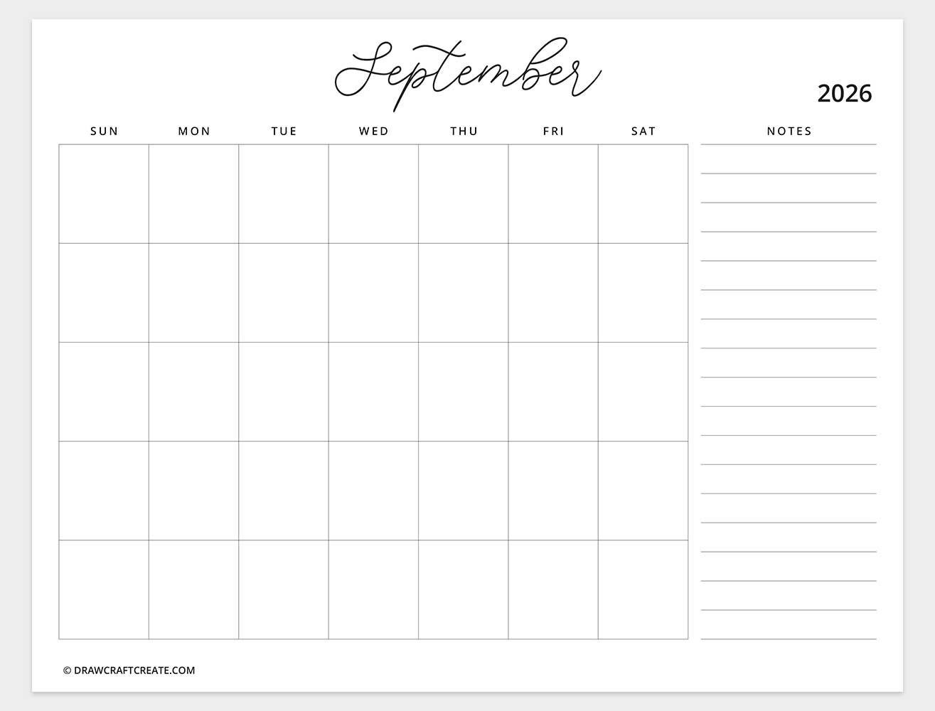 printable september 2026 calendar