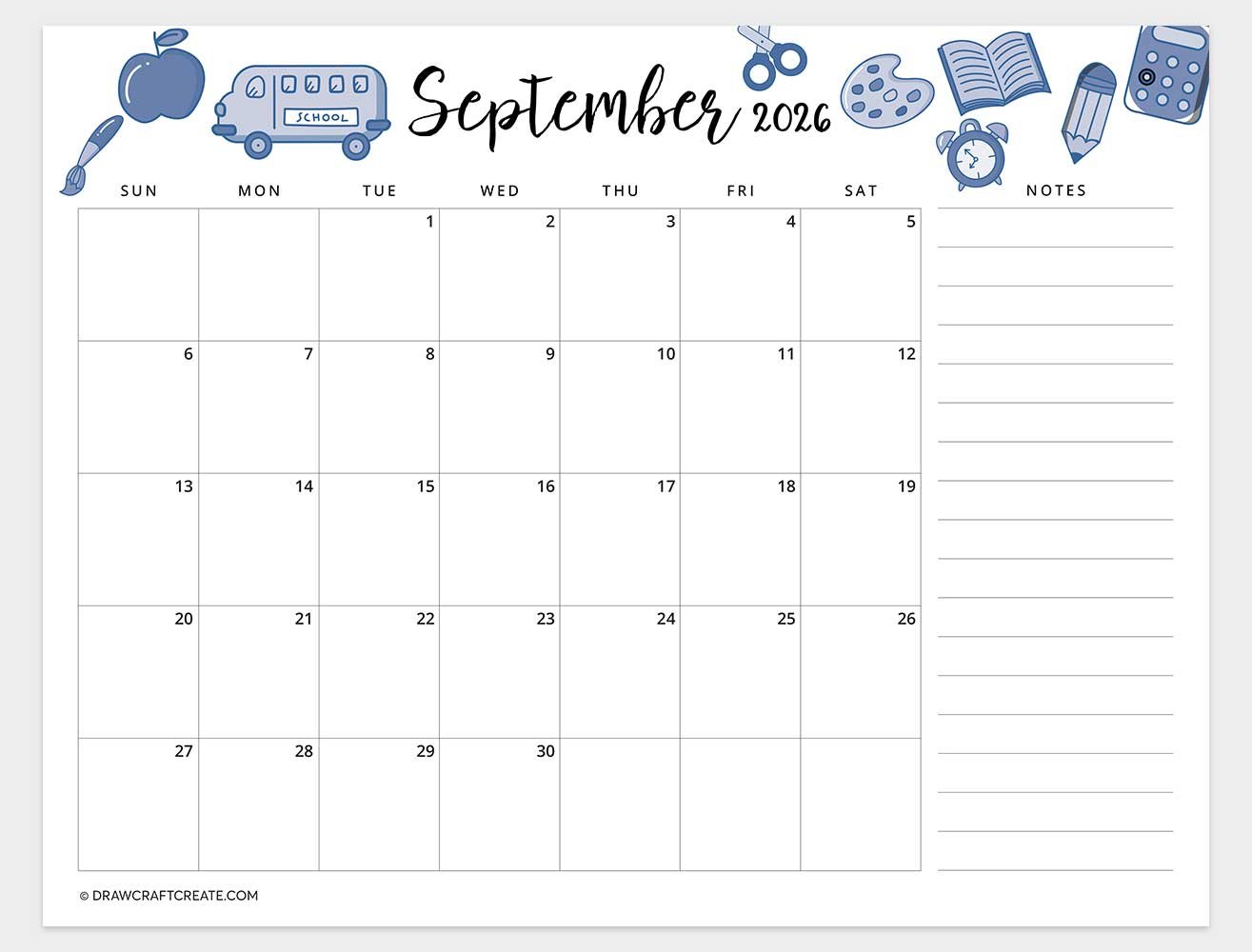 printable september 2026 calendar