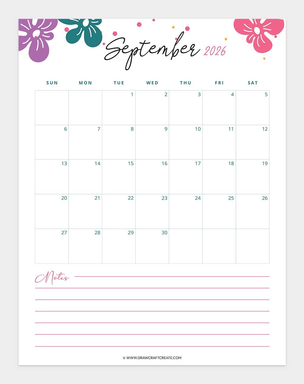 printable september 2026 calendar