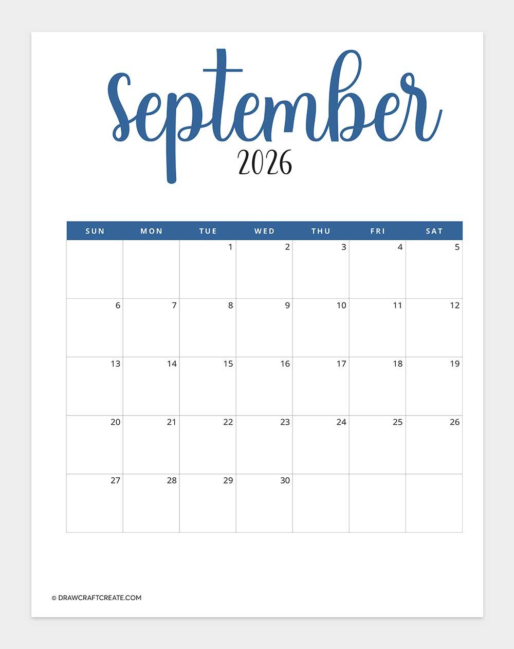 printable september 2026 calendar