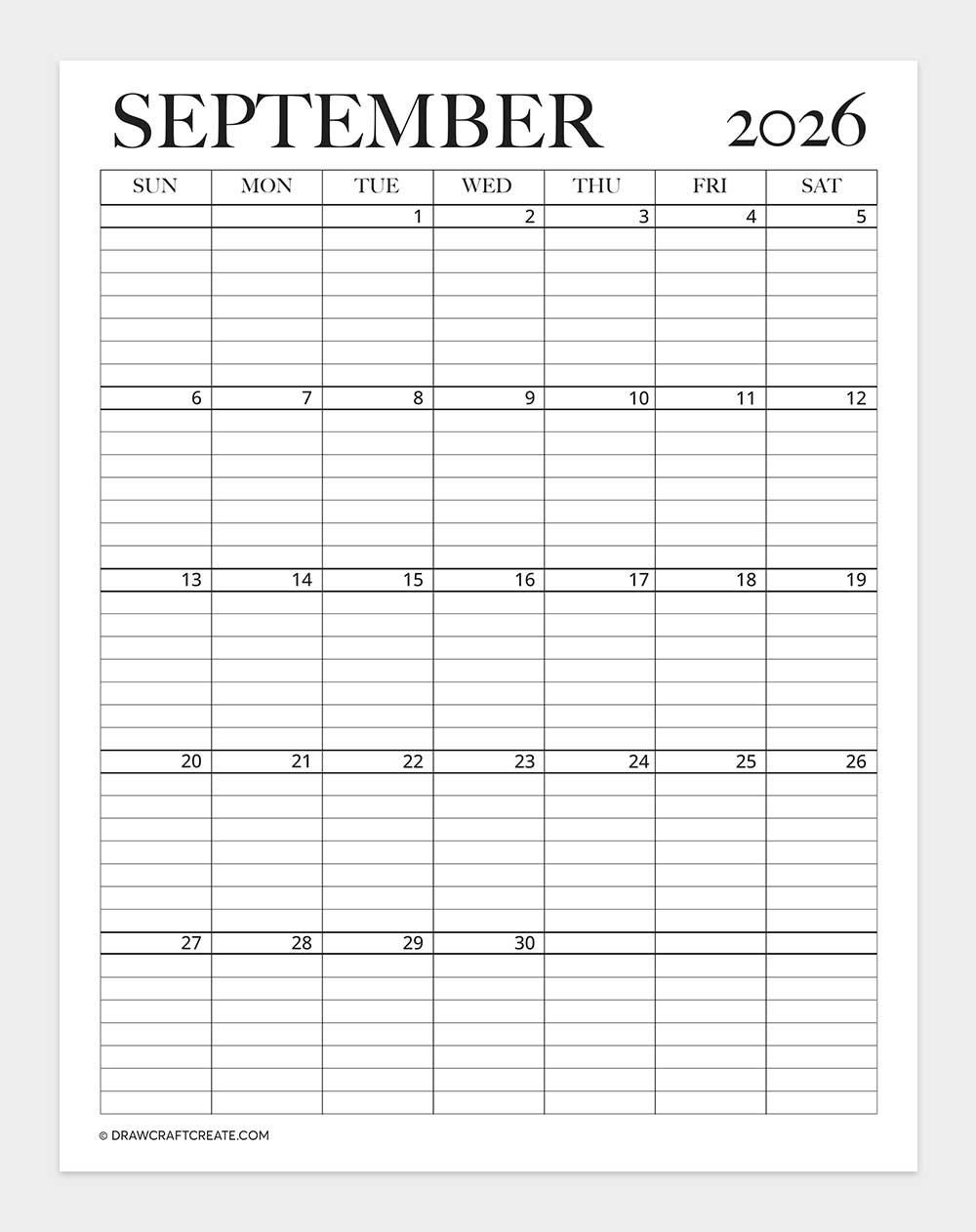 printable september 2026 calendar