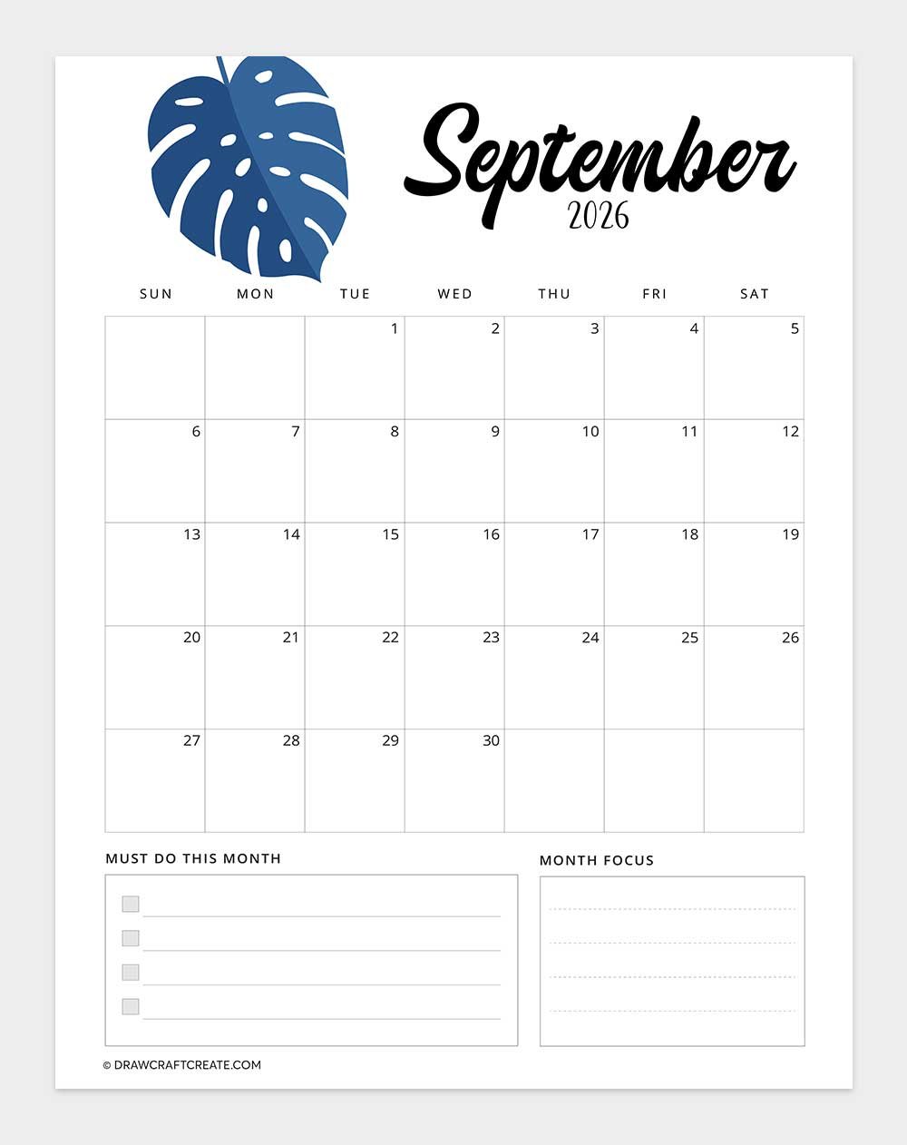 printable september 2026 calendar
