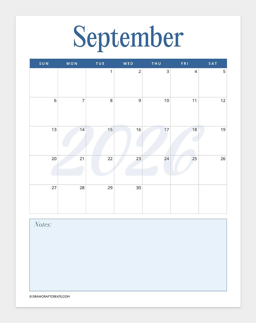 printable september 2026 calendar