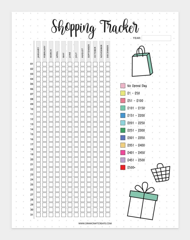 Free Printable Shopping Tracker Template - Draw Craft Create