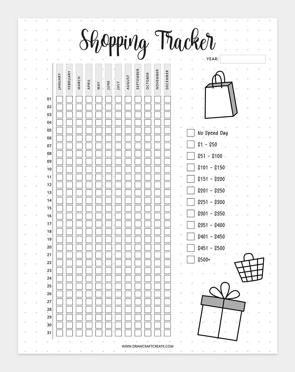 printable shopping tracker template