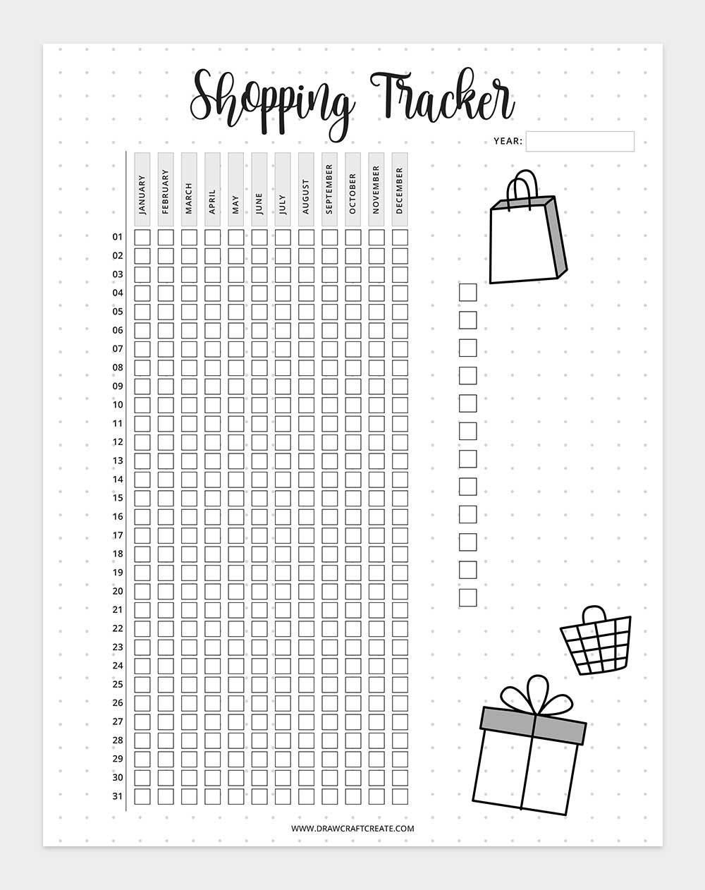 printable shopping tracker template
