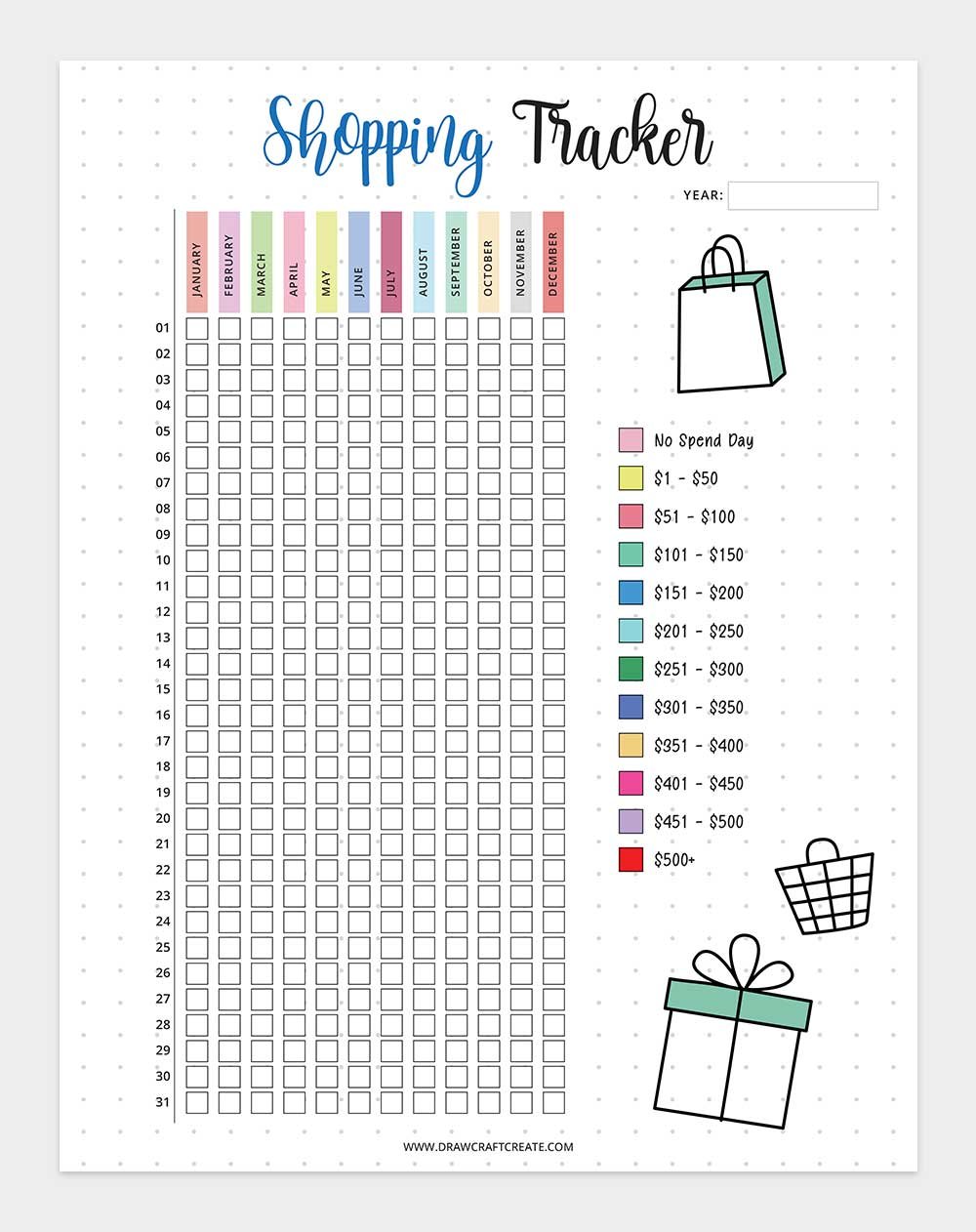 printable shopping tracker template