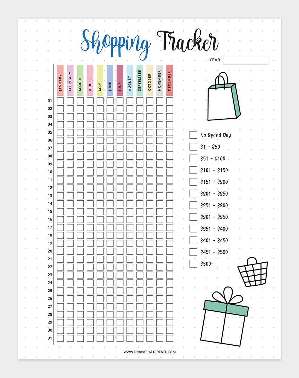 printable shopping tracker template