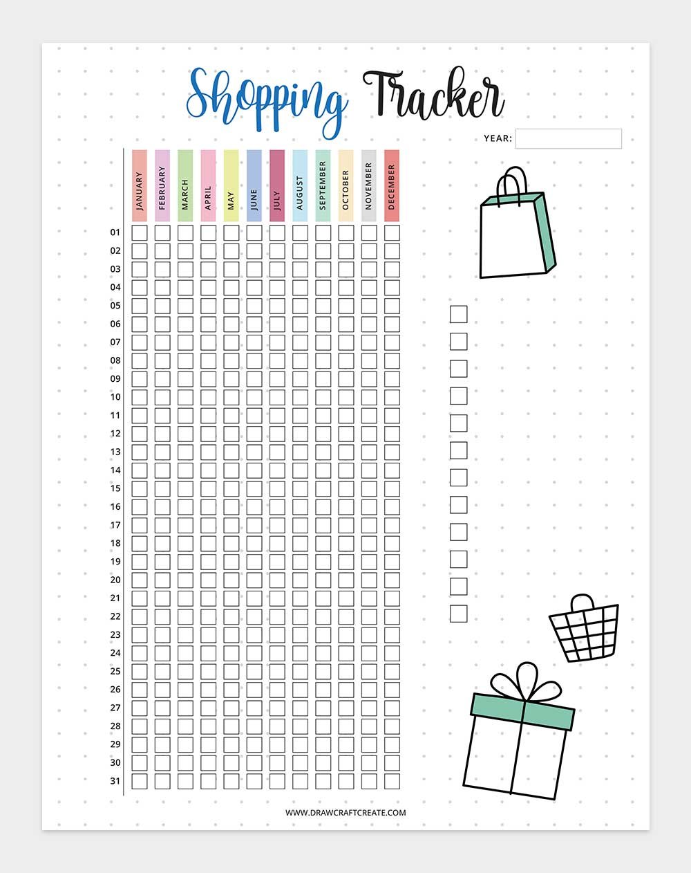 printable shopping tracker template