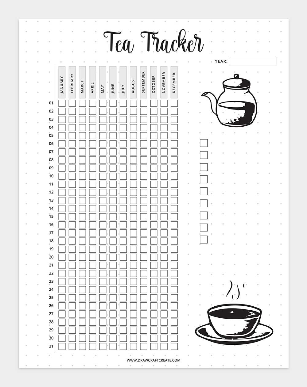 printable tea tracker