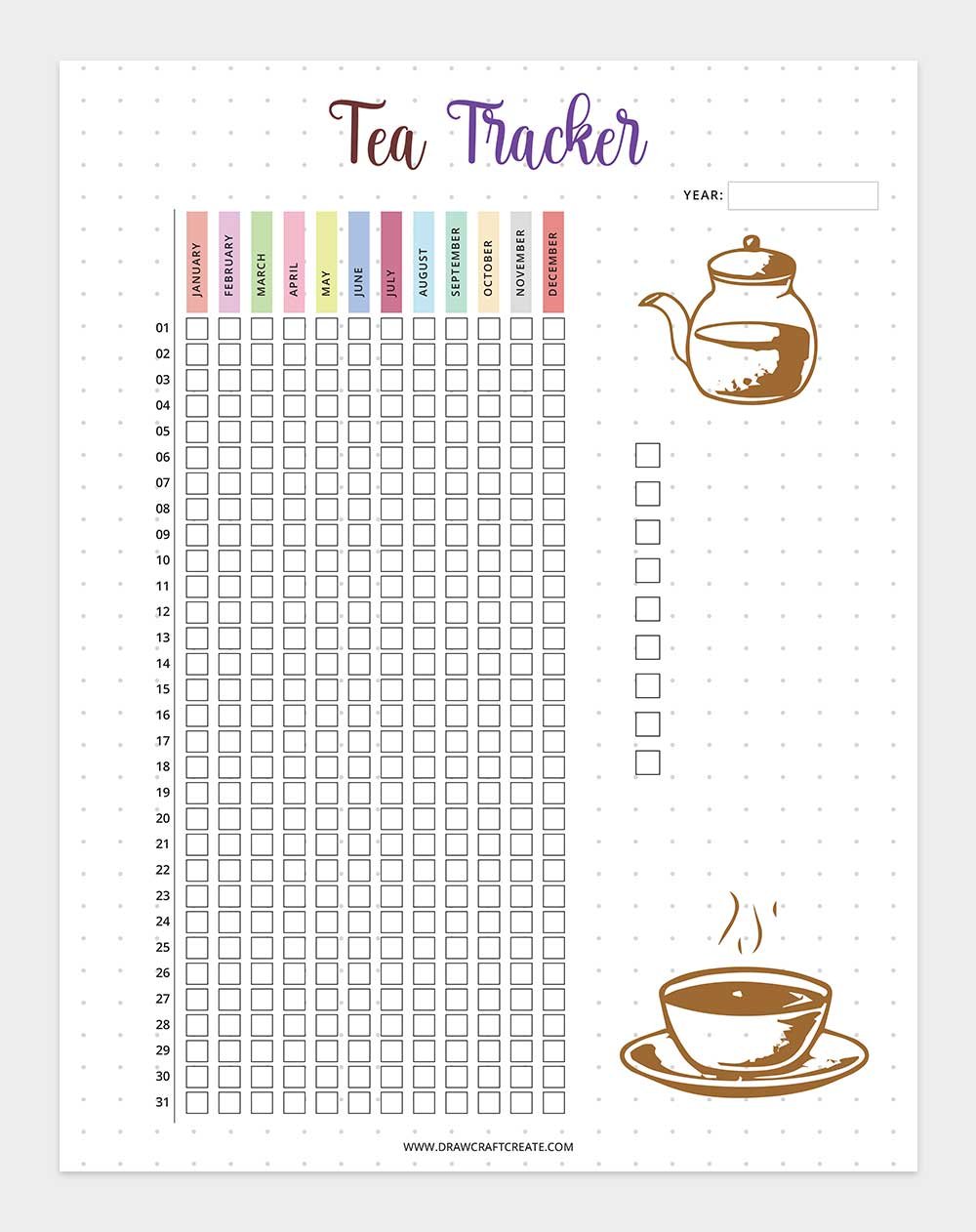 printable tea tracker