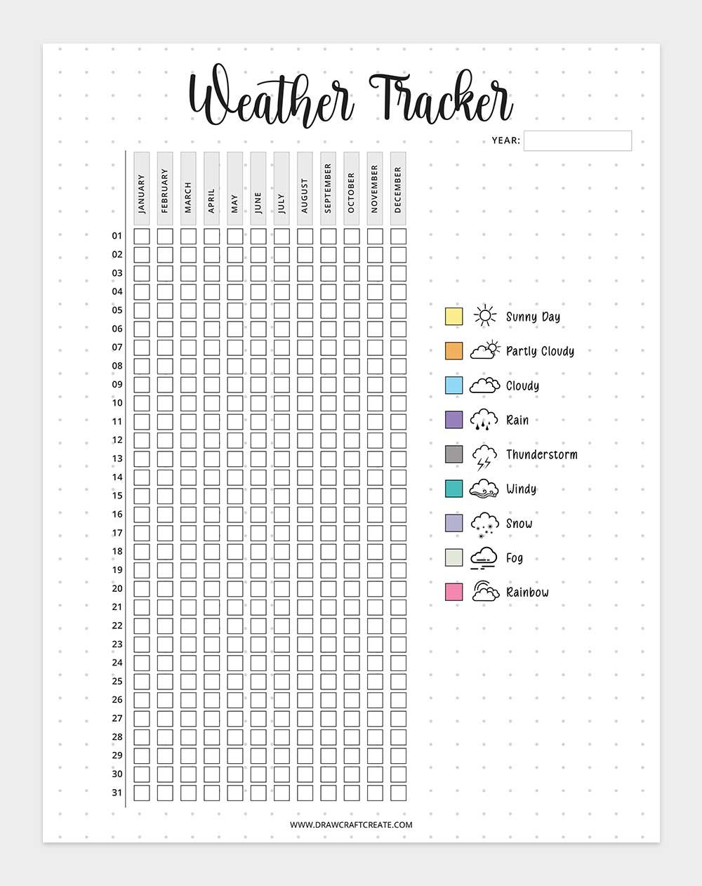 printable weather tracker template