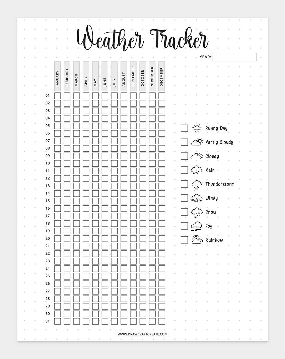 printable weather tracker template