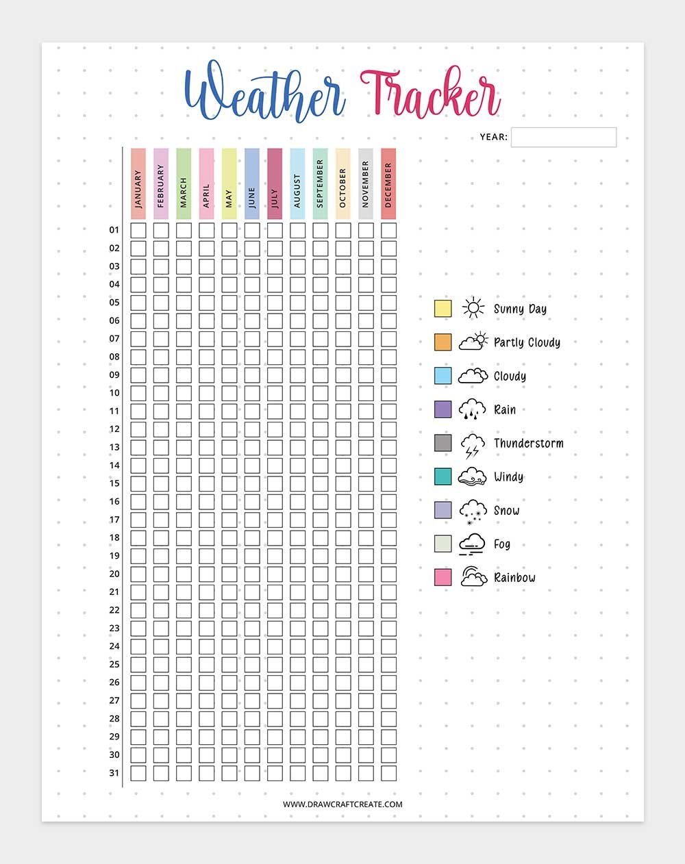 printable weather tracker template