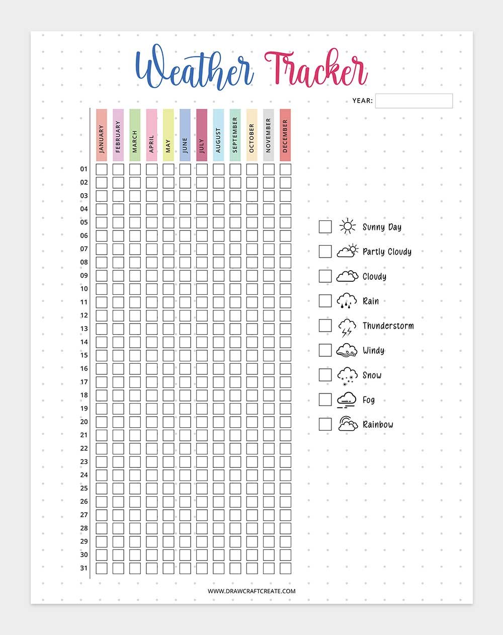 printable weather tracker template