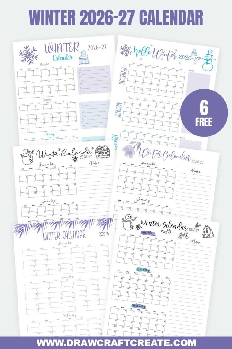 Free Printable 2026 Spring Calendars (6 Design) - Draw Craft Create