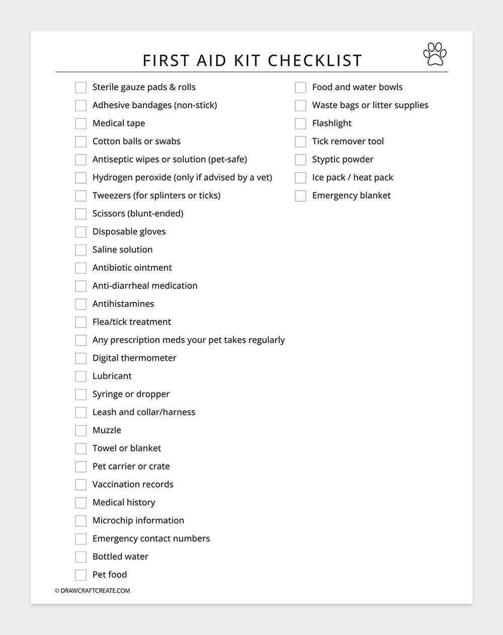 first aid kit checklist
