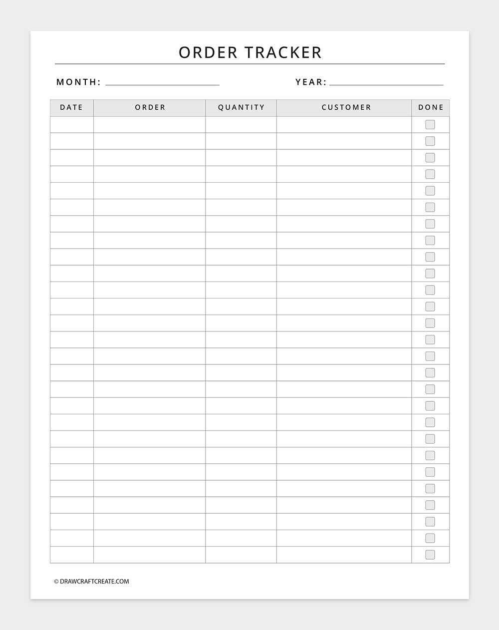 printable order tracker template