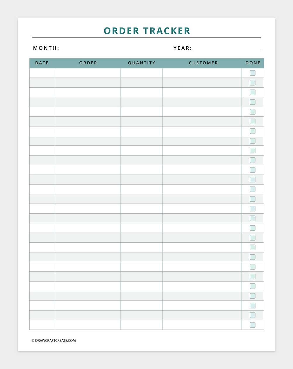 printable order tracker template