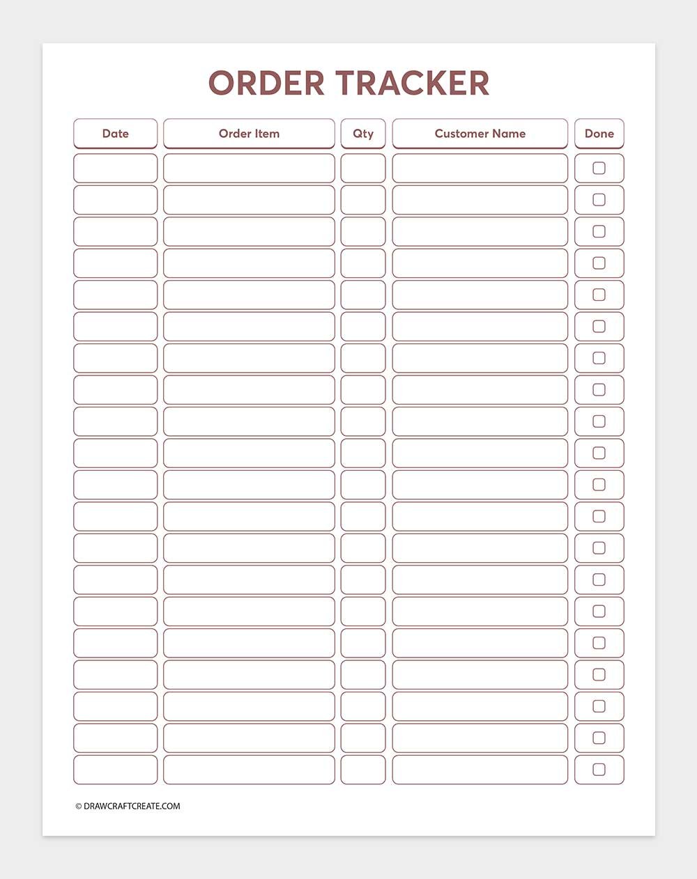 printable order tracker template