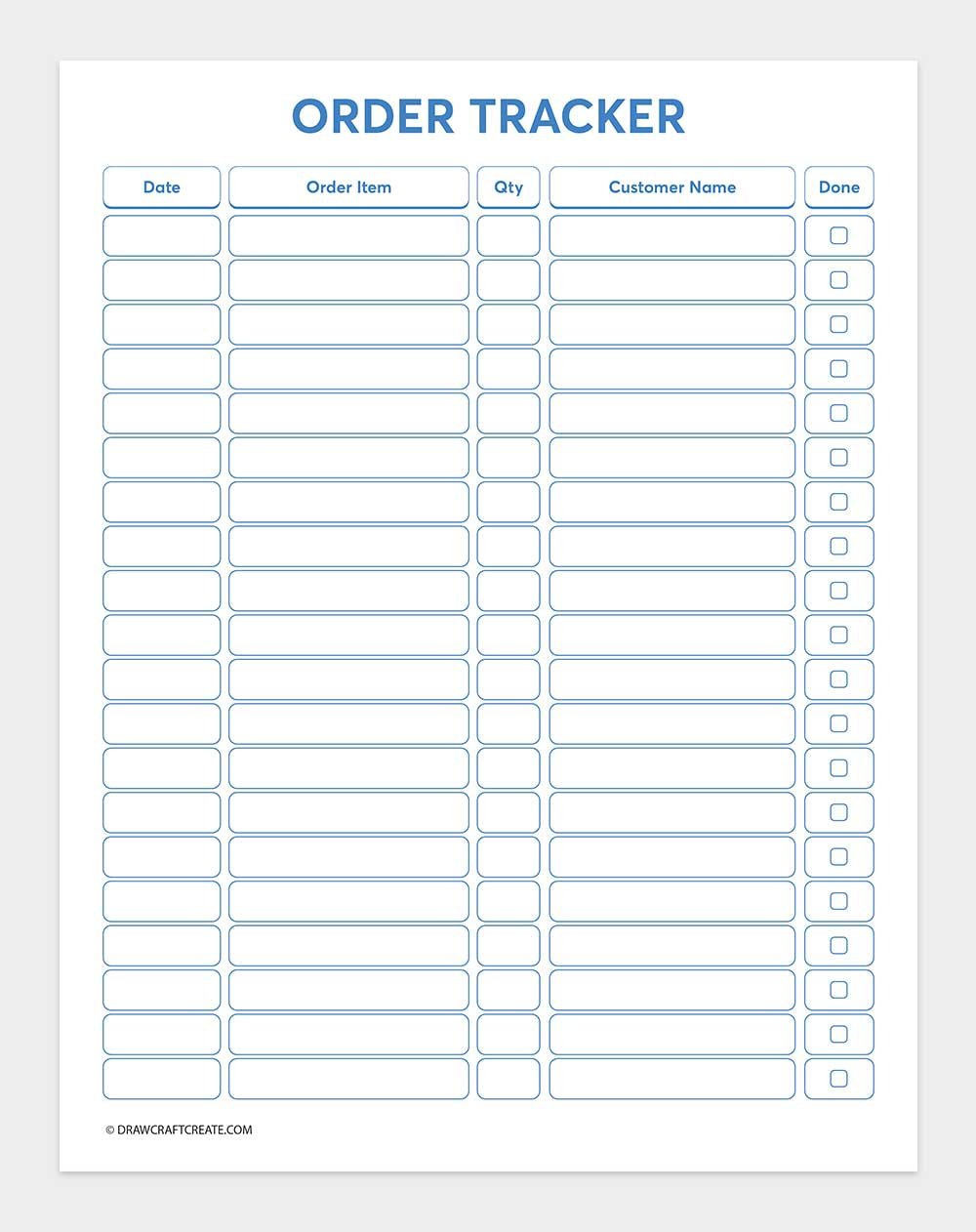 printable order tracker template