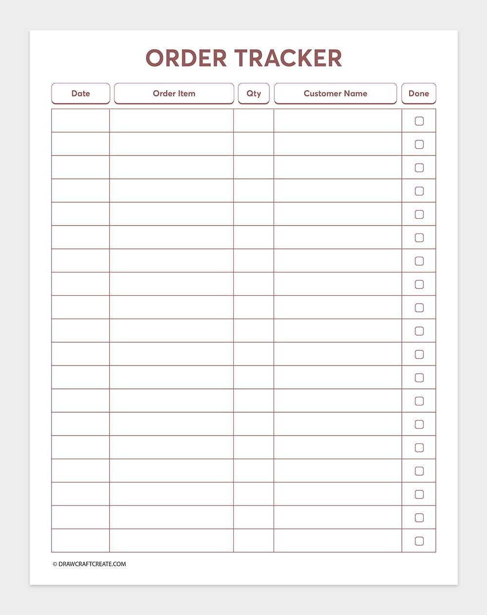 printable order tracker template