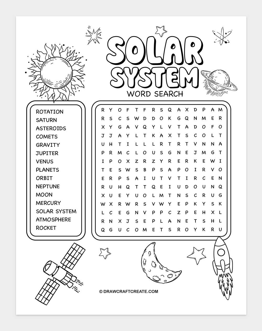 printable solar system word search