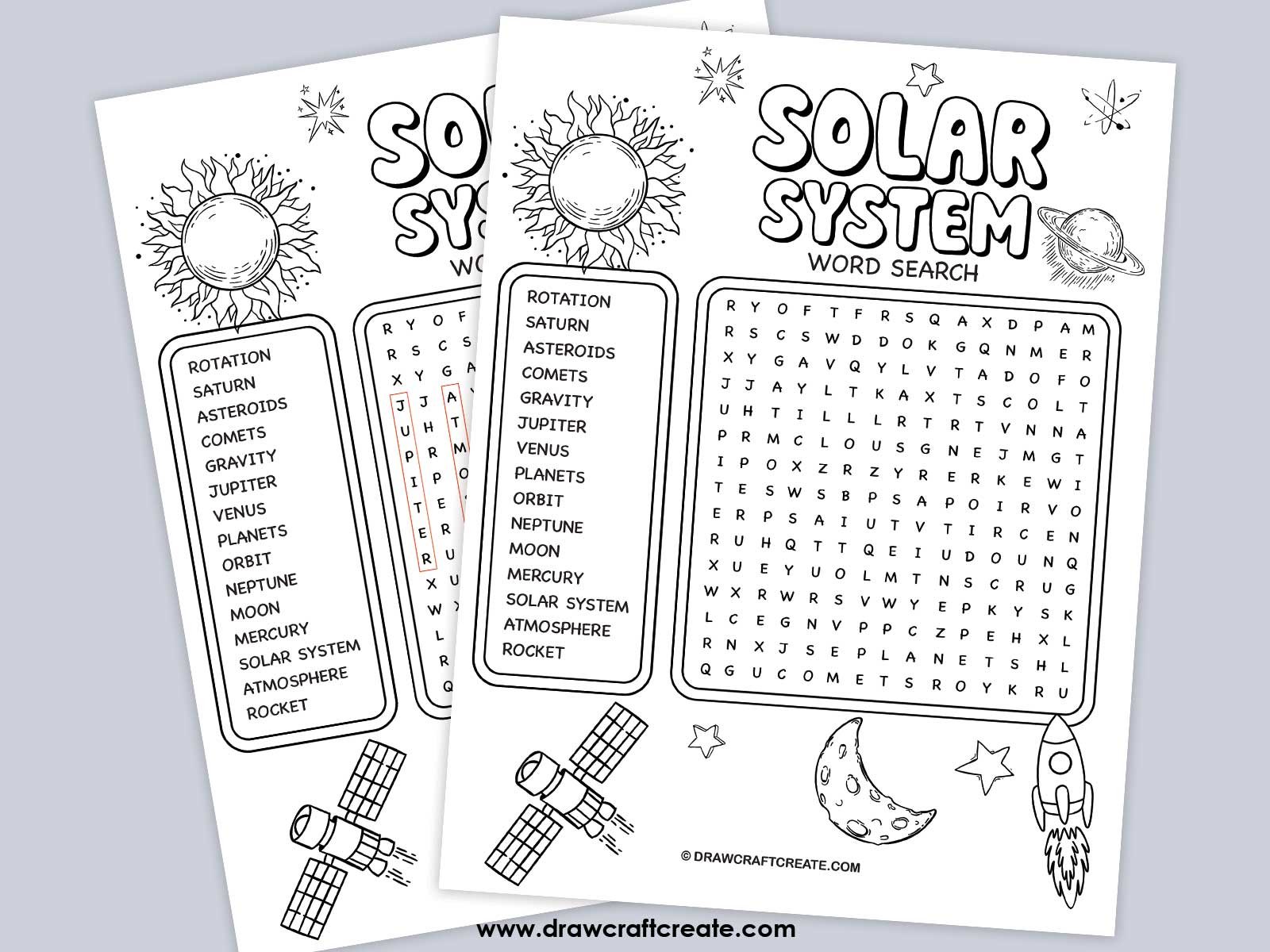 solar system word search answer
