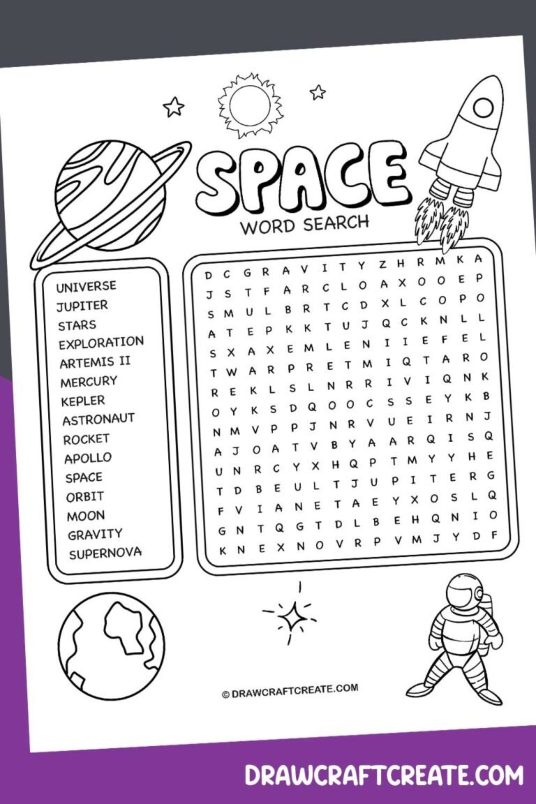 Free Printable Space Word Search For Kids - Draw Craft Create