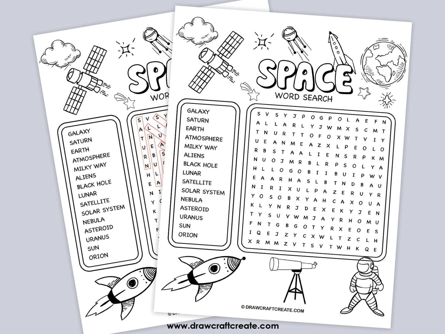Free Printable Space Word Search For Kids - Draw Craft Create