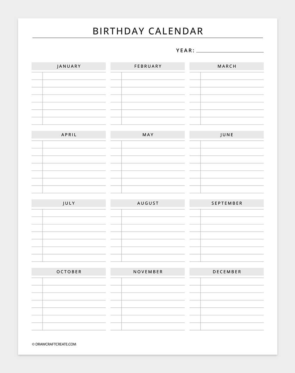 birthday calendar